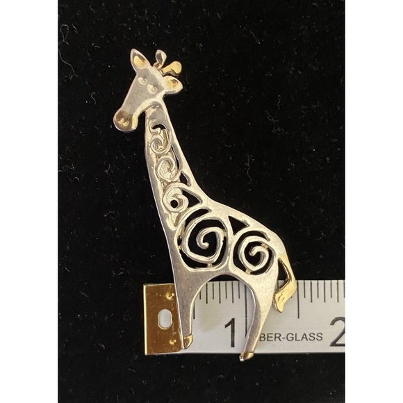 Vintage MJ silver gold tone Giraffe Metal Brooch Pin - Picture 4 of 6
